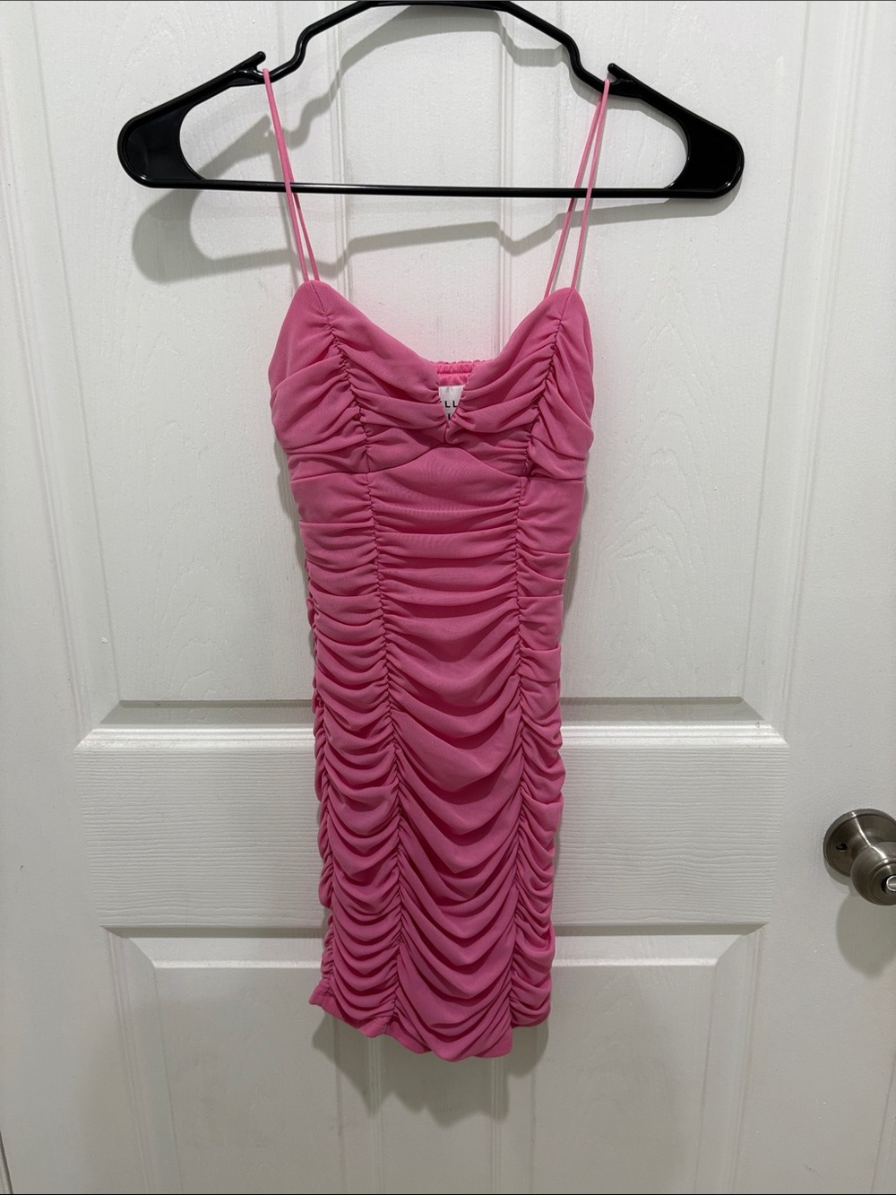 Hello Molly Pink Ruched Spaghetti-Strap Mini Dress